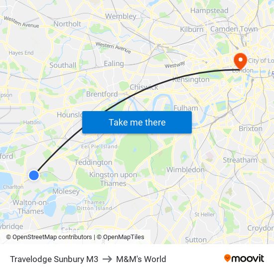 Travelodge Sunbury M3 to M&M's World map