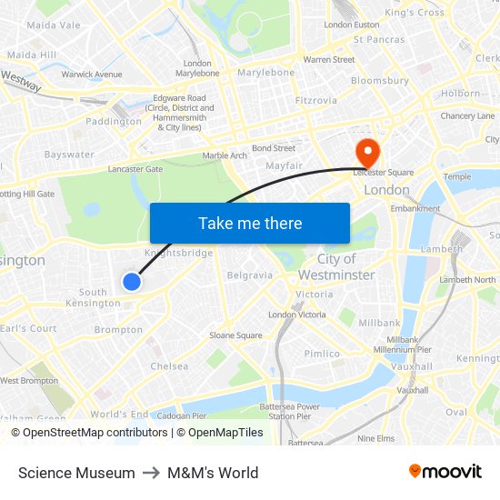 Science Museum to M&M's World map