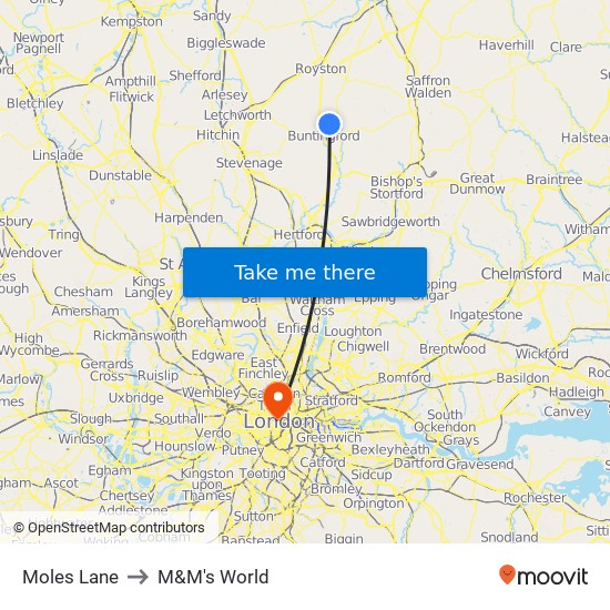 Moles Lane to M&M's World map