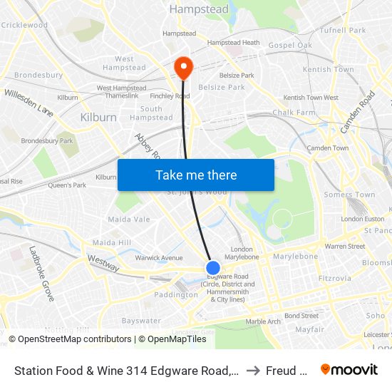 Station Food & Wine 314 Edgware Road, Paddington, London, W2   1dy to Freud Museum map