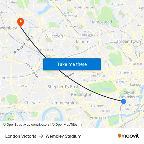 London Victoria to Wembley Stadium map
