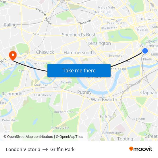 London Victoria to Griffin Park map