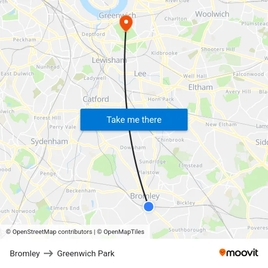 Bromley to Greenwich Park map