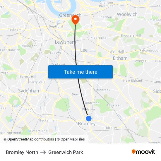 Bromley North to Greenwich Park map