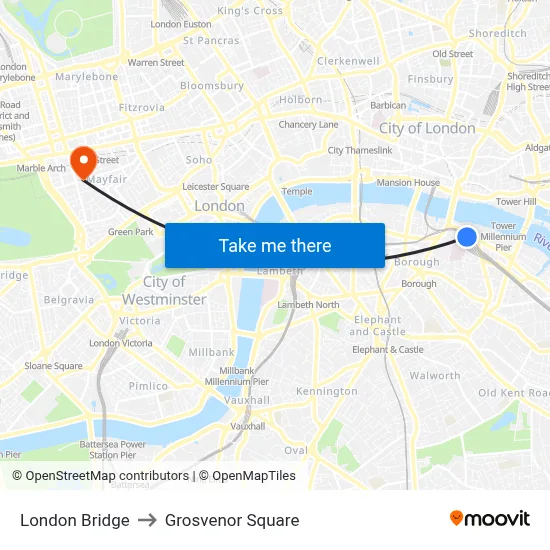 London Bridge to Grosvenor Square map