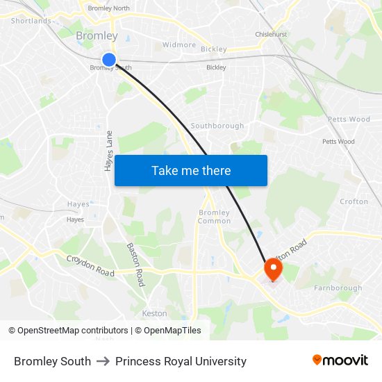 Bromley South to Princess Royal University map
