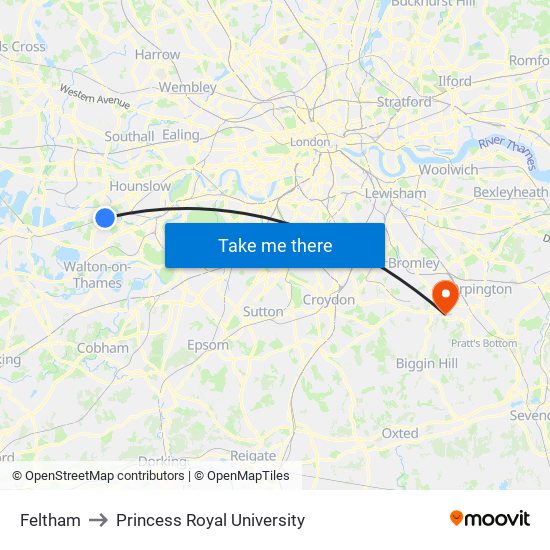 Feltham to Princess Royal University map