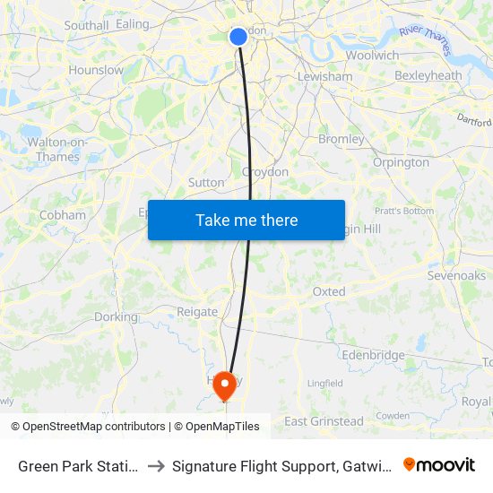 Green Park Station (H) to Signature Flight Support, Gatwick Airport map
