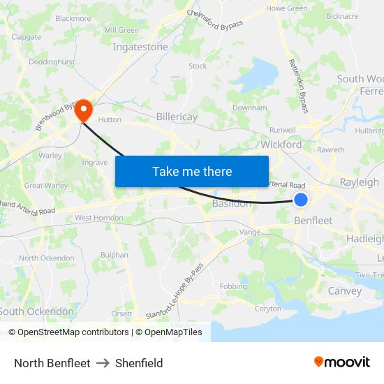 North Benfleet to Shenfield map