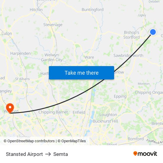 Stansted Airport to Semta map