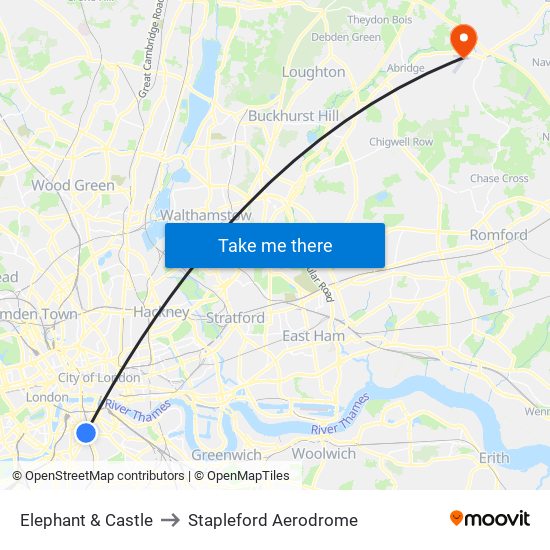 Elephant & Castle to Stapleford Aerodrome map