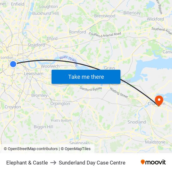 Elephant & Castle to Sunderland Day Case Centre map