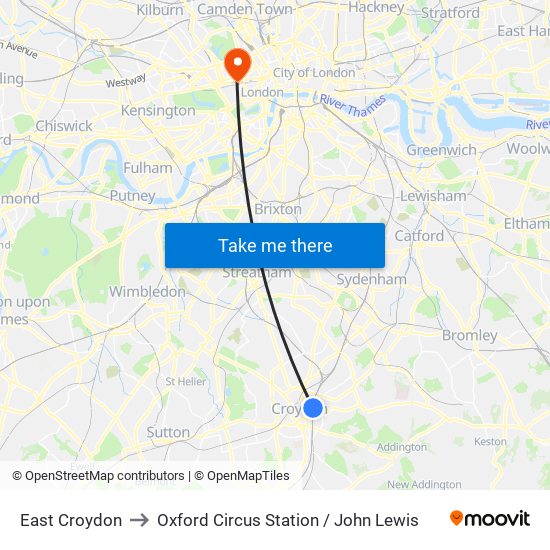 East Croydon to Oxford Circus Station / John Lewis map