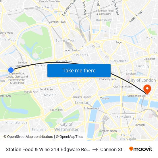 Station Food & Wine 314 Edgware Road, Paddington, London, W2   1dy to Cannon Street Station map