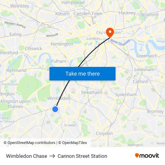 Wimbledon Chase to Cannon Street Station map