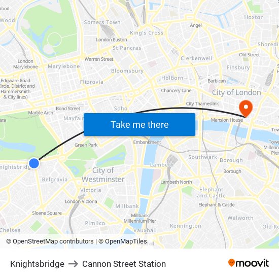 Knightsbridge to Cannon Street Station map