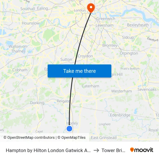 Hampton by Hilton London Gatwick Airport to Tower Bridge map