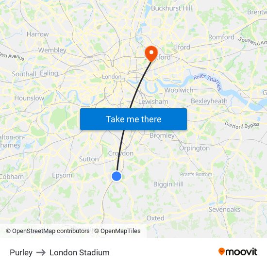 Purley to London Stadium map