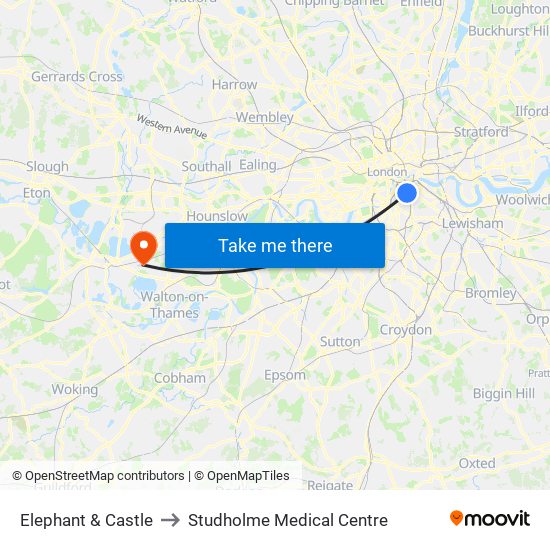 Elephant & Castle to Studholme Medical Centre map