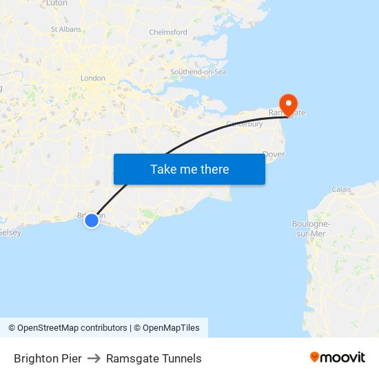 Brighton Pier to Ramsgate Tunnels map
