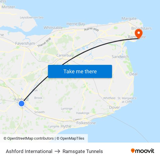 Ashford International to Ramsgate Tunnels map