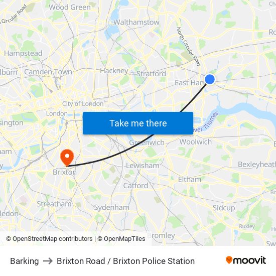 Barking to Brixton Road / Brixton Police Station map