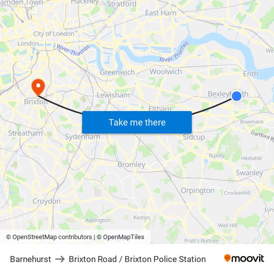 Barnehurst to Brixton Road / Brixton Police Station map