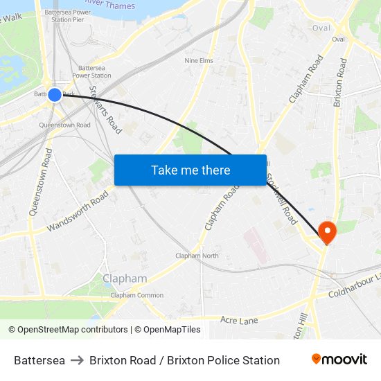 Battersea to Brixton Road / Brixton Police Station map