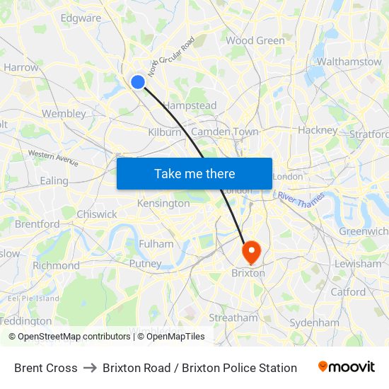 Brent Cross to Brixton Road / Brixton Police Station map