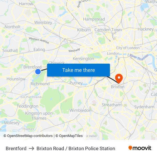 Brentford to Brixton Road / Brixton Police Station map