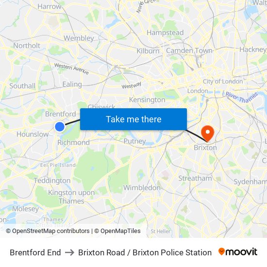 Brentford End to Brixton Road / Brixton Police Station map