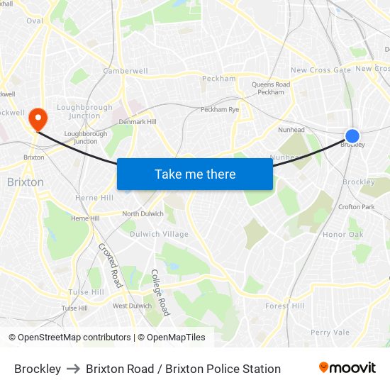 Brockley to Brixton Road / Brixton Police Station map