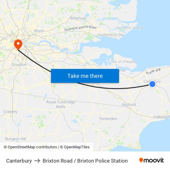 Canterbury to Brixton Road / Brixton Police Station map