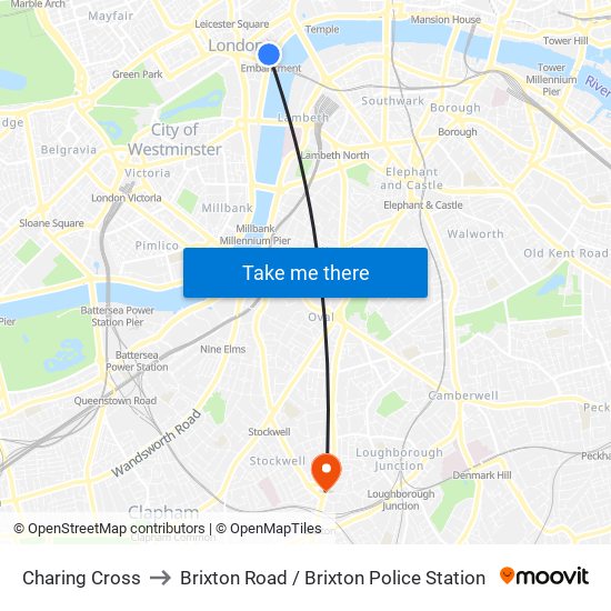 Charing Cross to Brixton Road / Brixton Police Station map