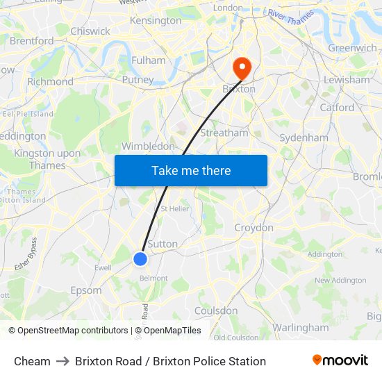 Cheam to Brixton Road / Brixton Police Station map