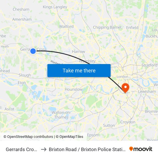 Gerrards Cross to Brixton Road / Brixton Police Station map