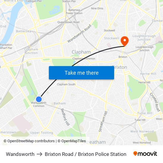 Wandsworth to Brixton Road / Brixton Police Station map