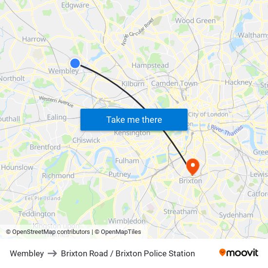 Wembley to Brixton Road / Brixton Police Station map