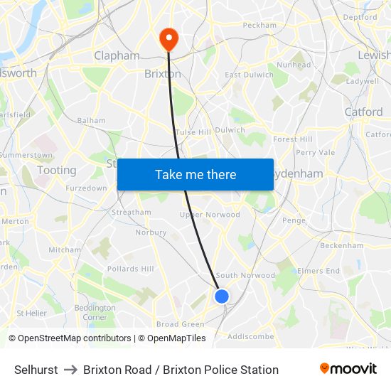 Selhurst to Brixton Road / Brixton Police Station map