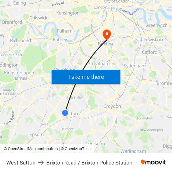 West Sutton to Brixton Road / Brixton Police Station map