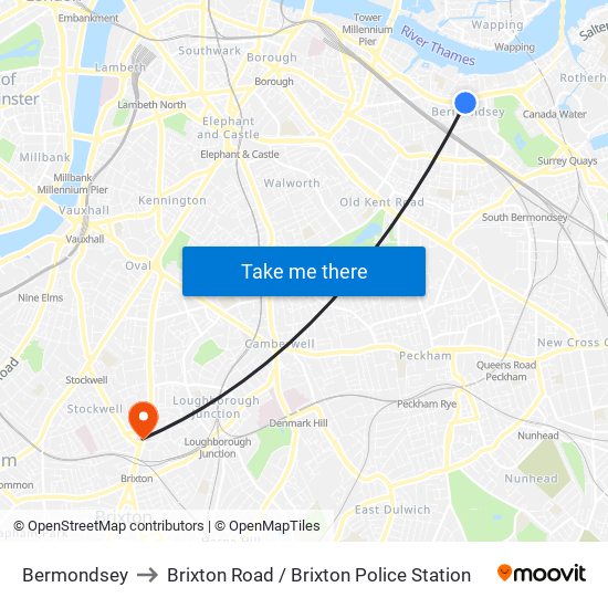 Bermondsey to Brixton Road / Brixton Police Station map