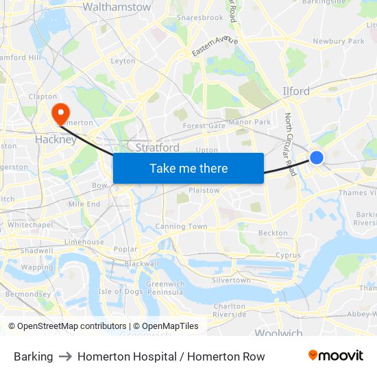 Barking to Homerton Hospital / Homerton Row map