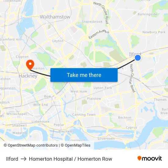 Ilford to Homerton Hospital / Homerton Row map
