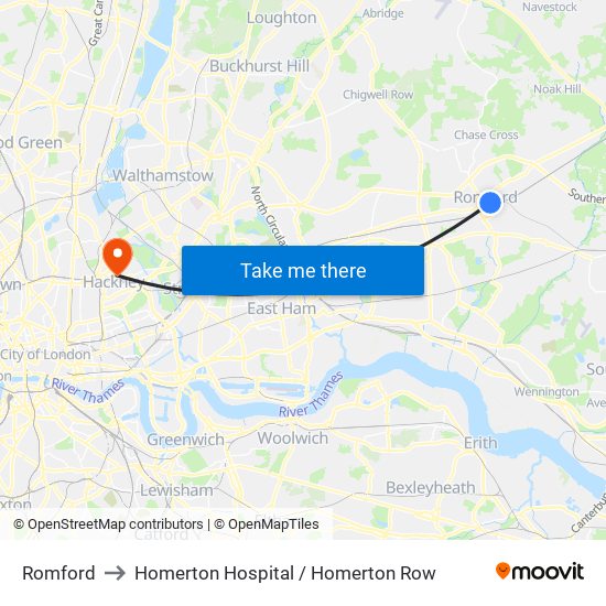 Romford to Homerton Hospital / Homerton Row map