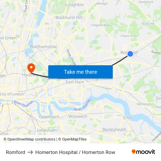 Romford to Homerton Hospital / Homerton Row map
