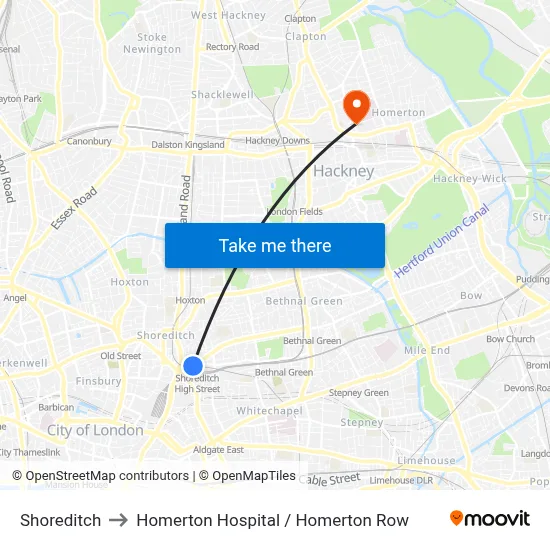 Shoreditch to Homerton Hospital / Homerton Row map
