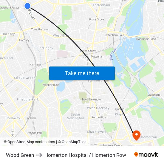 Wood Green to Homerton Hospital / Homerton Row map