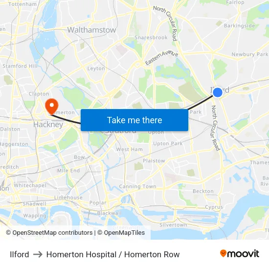 Ilford to Homerton Hospital / Homerton Row map