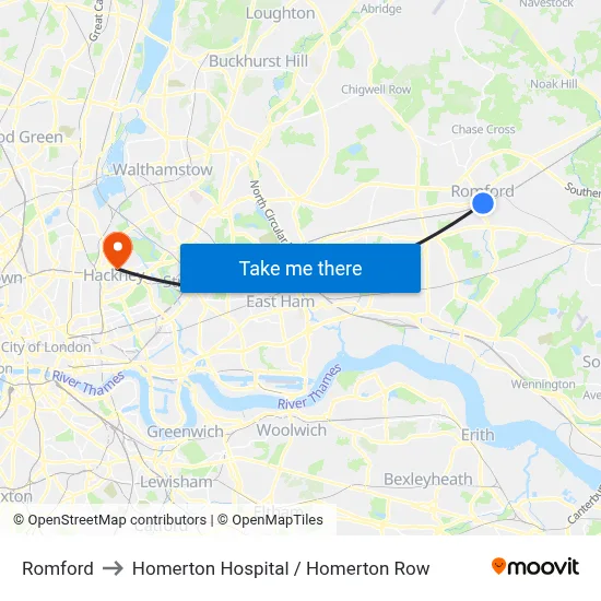Romford to Homerton Hospital / Homerton Row map