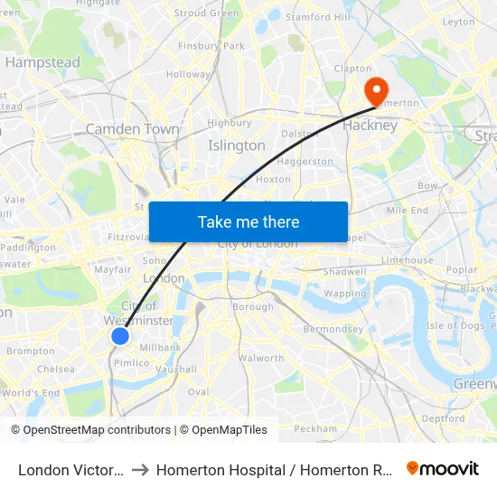 London Victoria to Homerton Hospital / Homerton Row map